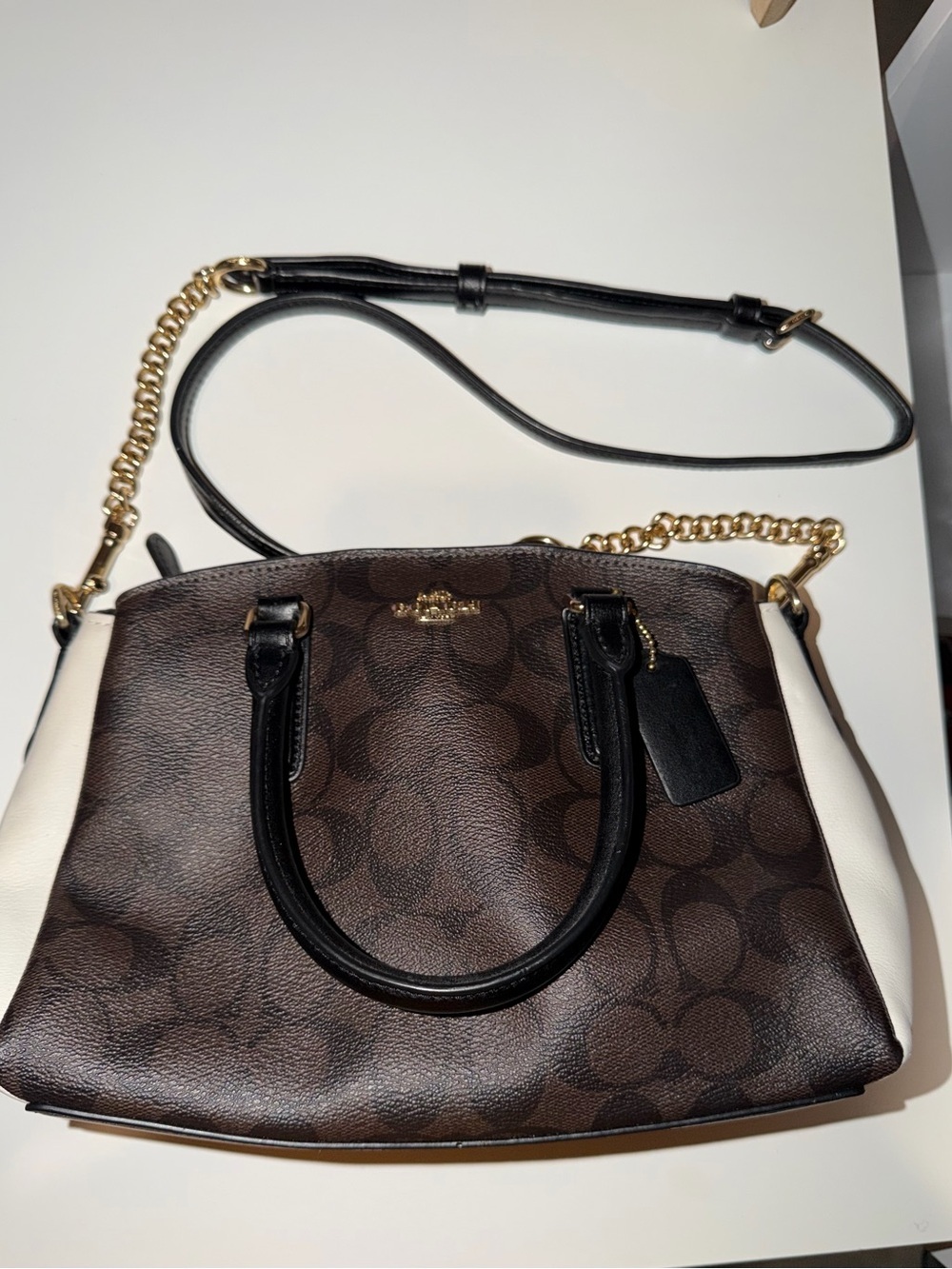 Coach Brown & White Mini Satchel Signature Crossbody Tote - Picture 2 of 6